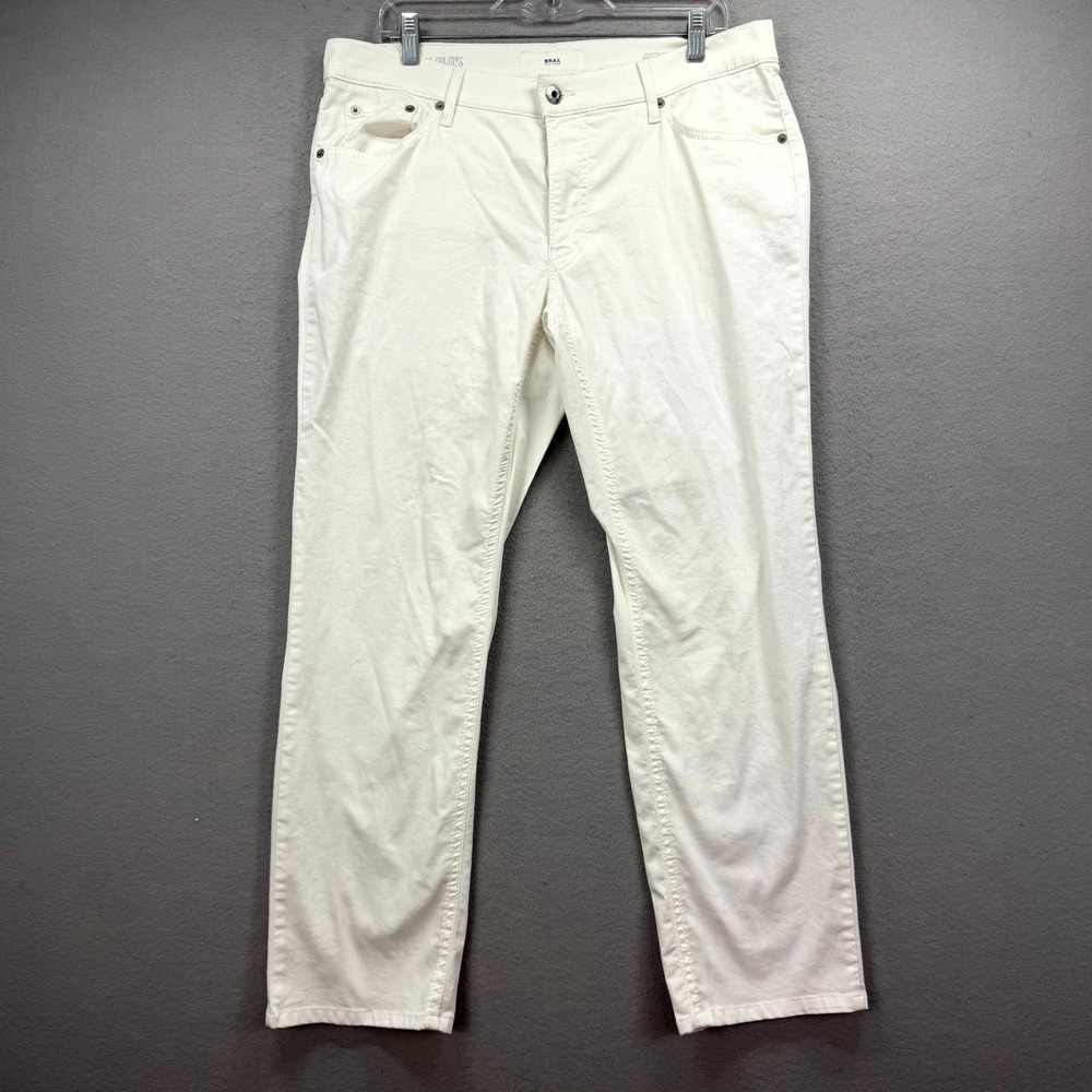 Brax Chuck Hi-Flex Jeans Men 35x34‎ White Denim Pants Mid-Rise Straight Classic